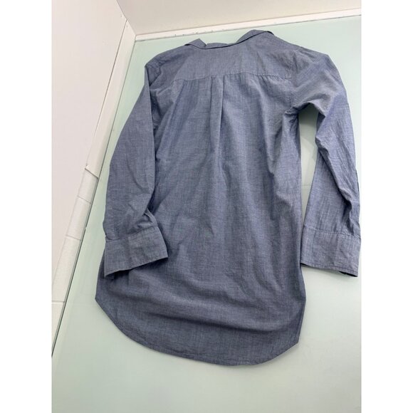 J Crew Women's Tunic Shirt Medium M Chambray Lightweight Tab Roll Up Popover - Picture 2 of 10